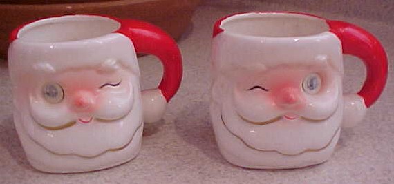 WINKING Christmas SANTA CLAUS MUGS 